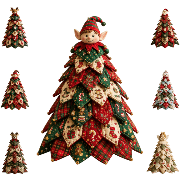 DIY Quilted Christmas Fabric Tree Kit, Beginner Friendly Sewing Craft Kit, Handmade Rustic Xmas Tree Making Kit for Christmas Mantel & Table Decor B