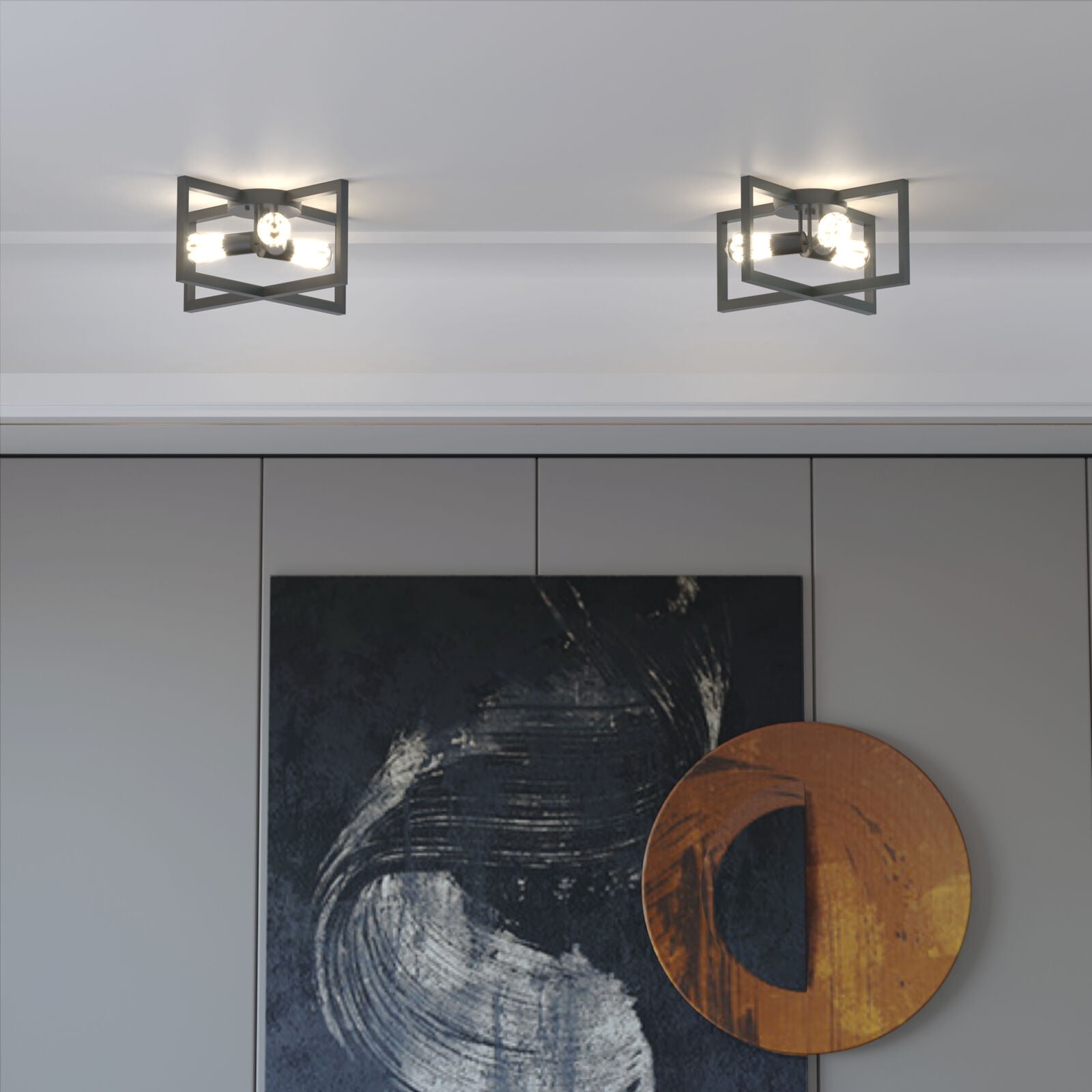 Gymax 3-Lights Flush Mount Ceiling Lamp Geometric Metal w/ Iron Square Lamp Shade