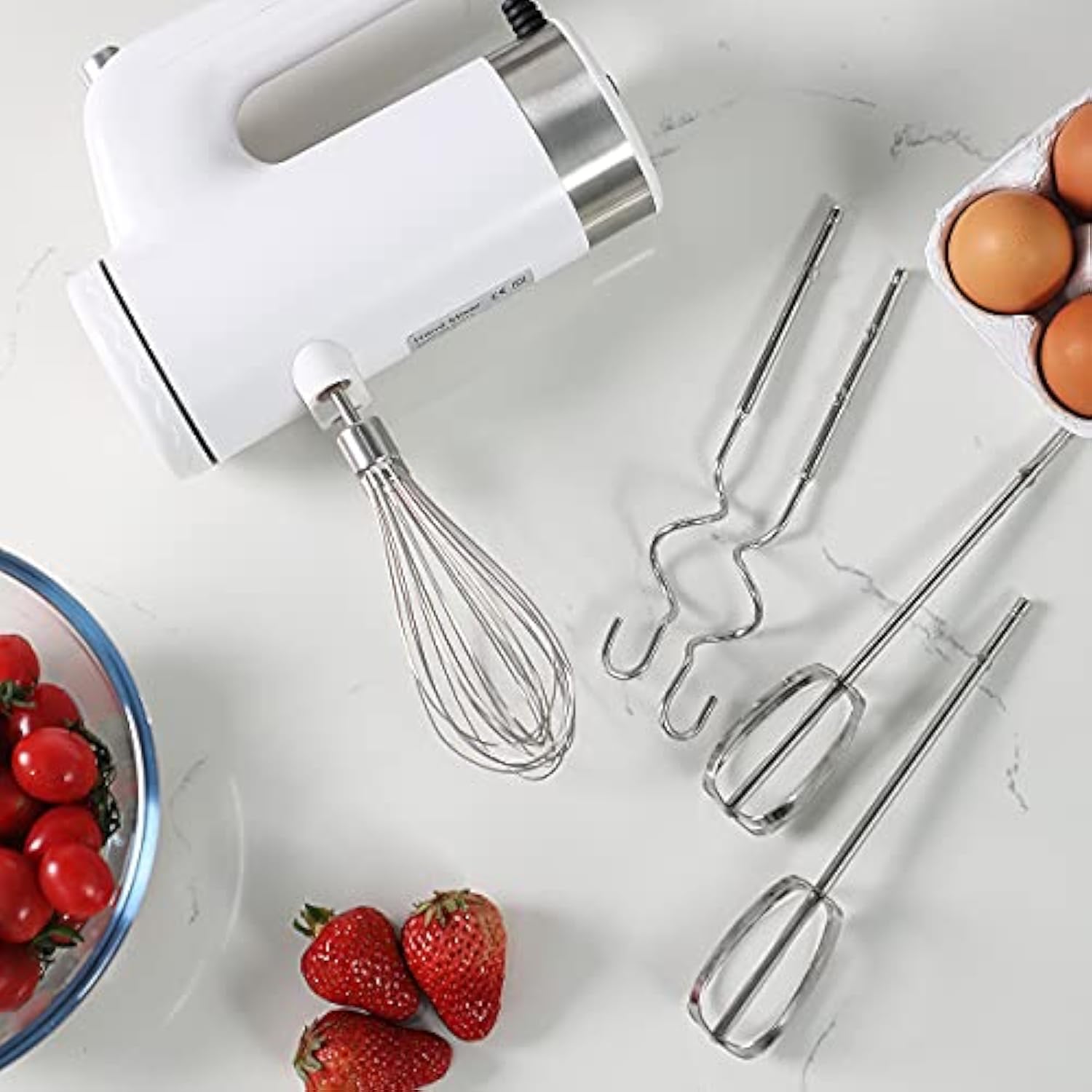 TOXOZERS 5-Speed Electric Hand Mixer, Kitchen Handheld Mixer with Stainless Steel Whisk & Dough Ho5-Speed Electric Hand Mixer, Kitchen Handheld Mixer with Stainless Steel Whisk & Dough Hook Attachmen