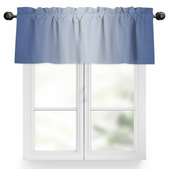 Ombre Valances for Windows, 60 x 18in, Navy Blue Gradient Rod Pocket Kitchen Valance Curtain Light Filtering Window Treatments for Living Room Bedroom, 1 Panel