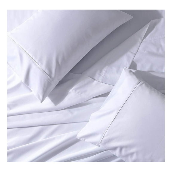 22 Inch Deep Pocket Solid White Queen 300TC Sheet Set, Breathable Crispy Soft Percale Bed Sheets