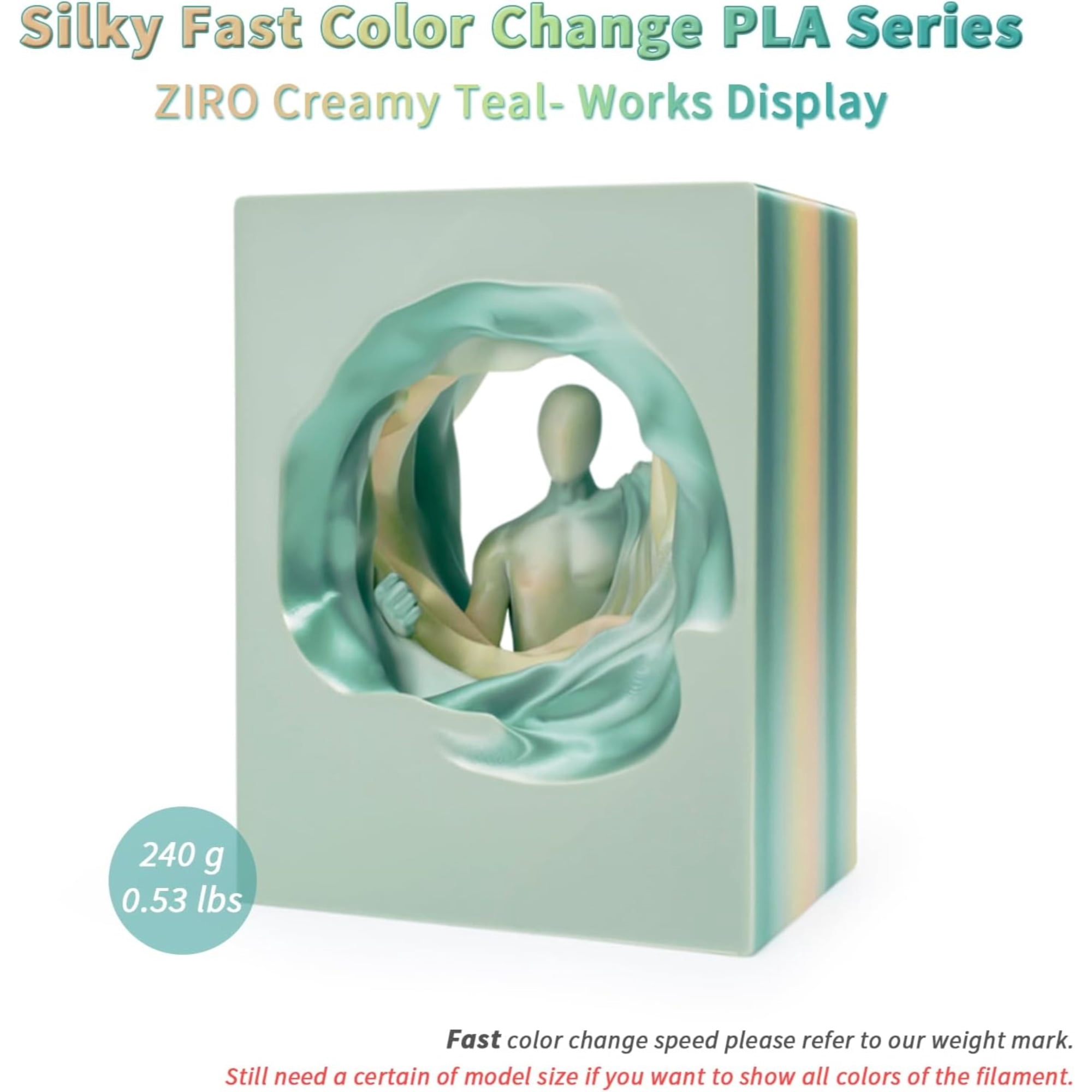 Ziro 3D Gradient Silk PLA Filament 1.75mm 1kg, Creamy teal