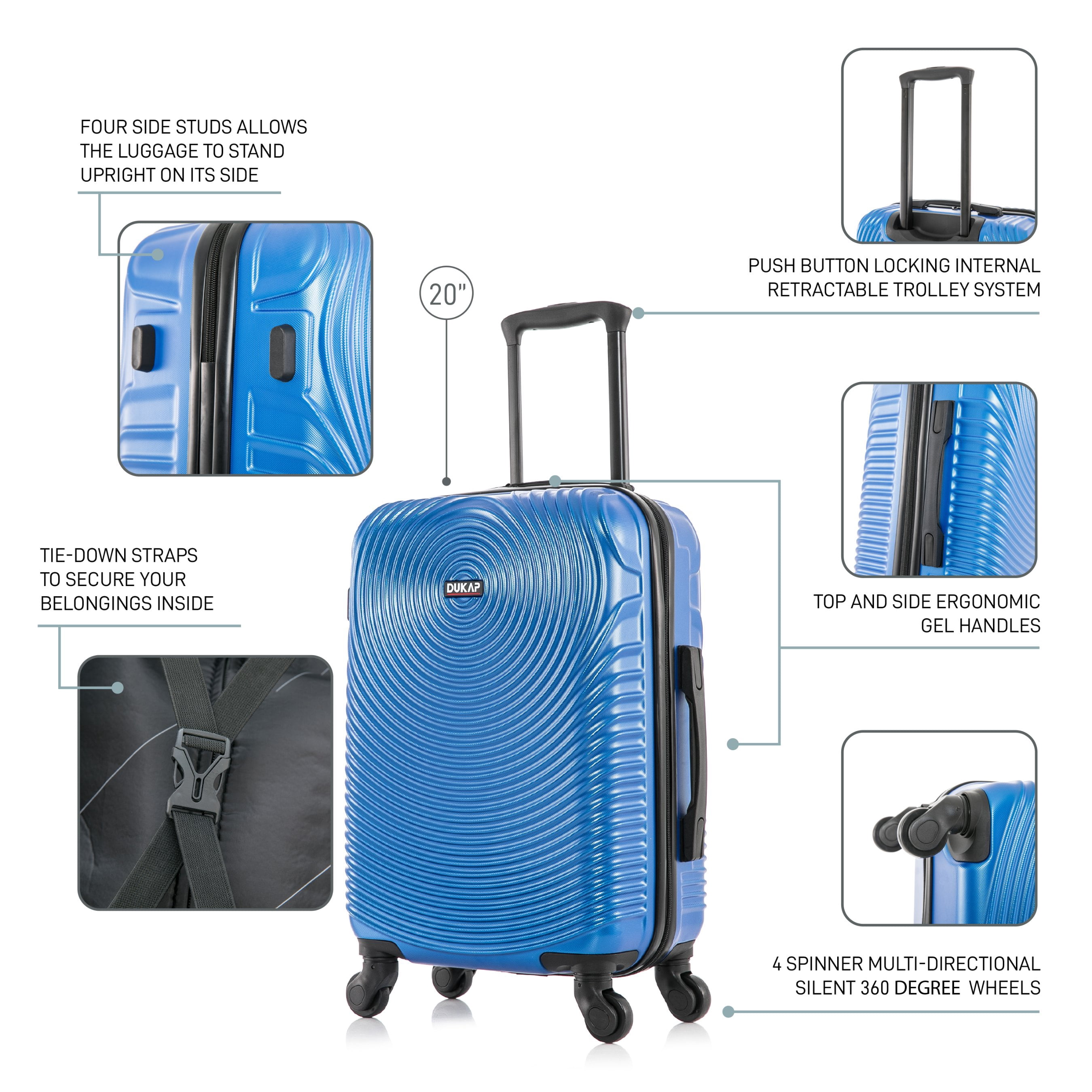 DUKAP Inception 20" Hardside Lightweight Luggage with Spinner Wheels, Handle and Trolley, Blue