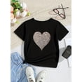 thumbnail image 1 of Camiseta con estampado de corazones para niña - Algodón suave de secado rápido, cuello redondo informal con media manga, ideal para primavera/verano, para diario | Ropa informal de moda | Tejido de e, 1 of 6