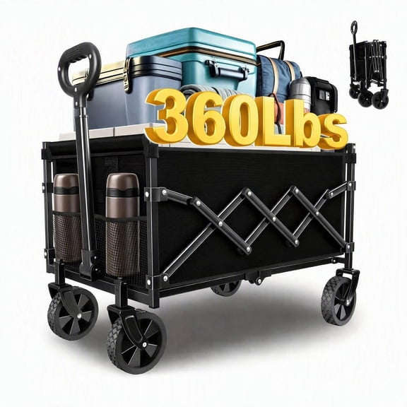360 lbs Collapsible Wagon Cart with Wheels Foldable - Folding Utility Heavy Duty Wagons Carts for Grocery Sports Garden Shopping Camping