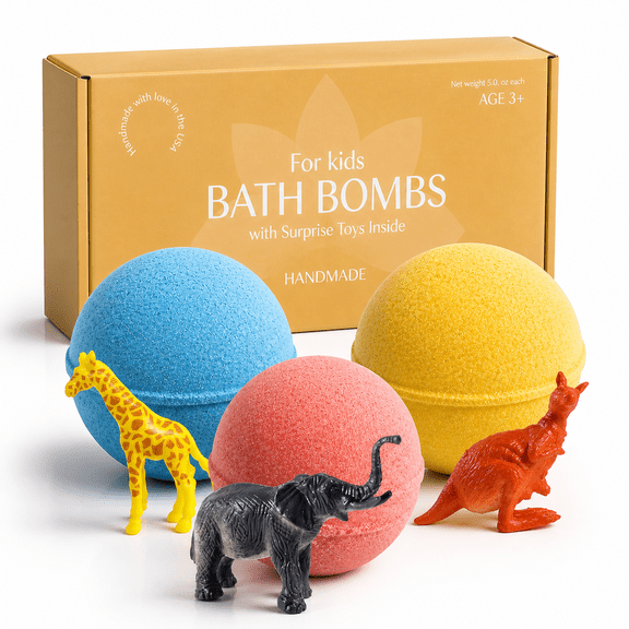 Big Bath Bombs for Kids with Surprise Inside Amazing Big Wild Animals Toys Handmade in USA Natural and Safe by Relaxcation