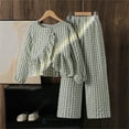 thumbnail image 2 of GBSYEWXS Outfits Sets For Child Girls Comfortable Crew Neck Long Sleeve Shirt Pant Plaid Print Daily Wear Green Outfit Set Size 10-11 Years, 2 of 9