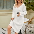 thumbnail image 7 of ShomPort Women's Fall V-Neck Long Sleeve Cable Knit Mini Dresses Elegant Slim Sweater Dress, 7 of 7