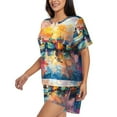 thumbnail image 2 of Lsque Colorful Fishing Boats Women's Short-Sleeved Pajama Set - 2 Piece Soft and Lightweight Sleepwear Set-4X-Large, 2 of 9