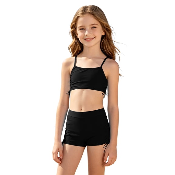 FUZHIQ Girls Swimsuit 2 Piece Relaxed Regular Fit Color Block Little Girls' Swimwear Lightweight 2 Piece Swimsuit Bikini Bathing Suit Summer Beach