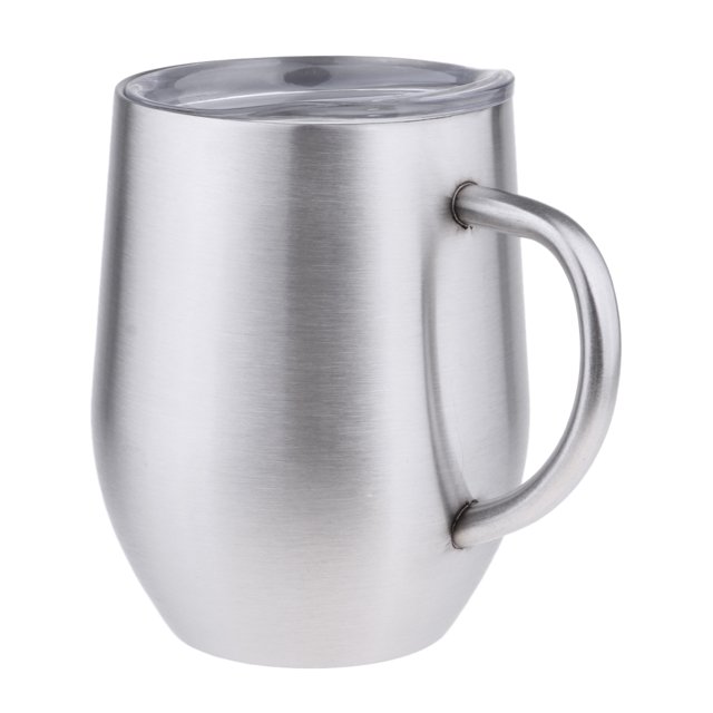 Vaso de Vino Aislado de Doble Pared de Acero Inoxidable de 12 Oz con Tapa Y Asa - Plata Sunnimix Vaso con aislamiento de vino