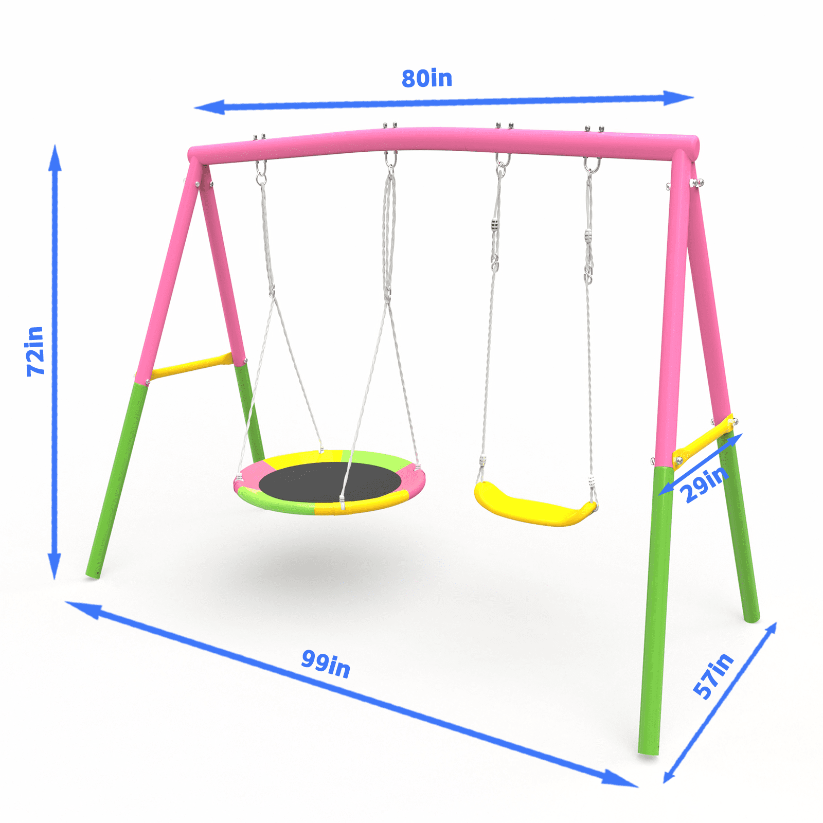 Aukfa Double Swing Set, 330 lbs Heavy-Duty Backyard Swing Set for Kids and Adults,Outdoor Patio Playground Swing with 32" Saucer Swing & Belt Swing Seats, Pink