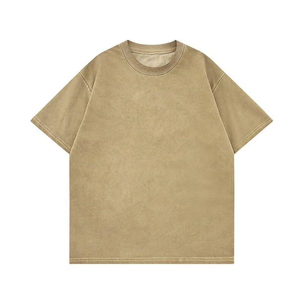 pstuiky camisetas camisas para hombre, Camisas casuales vintage de color liso con cuello redondo y manga corta para hombre ropa de hombre s