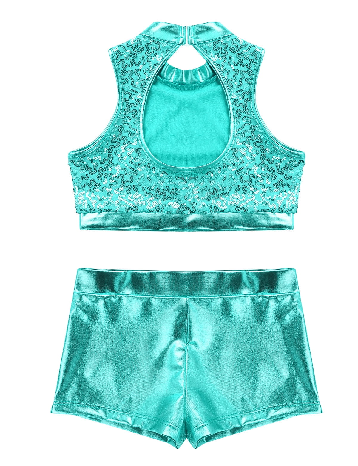 Haut De Danse Jazz Brillant Pour Fille - Crop Top Manches Longues Métallisé, En Polyester/paillettes/spandex, Pour Spectacles Et Compétitions