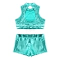 thumbnail image 6 of CHICTRY Girls 2pcs Shiny Sequins Ballet Dance Outfit Set Jazz Hip Hop Dance Costume Lake_Green 10, 6 of 7