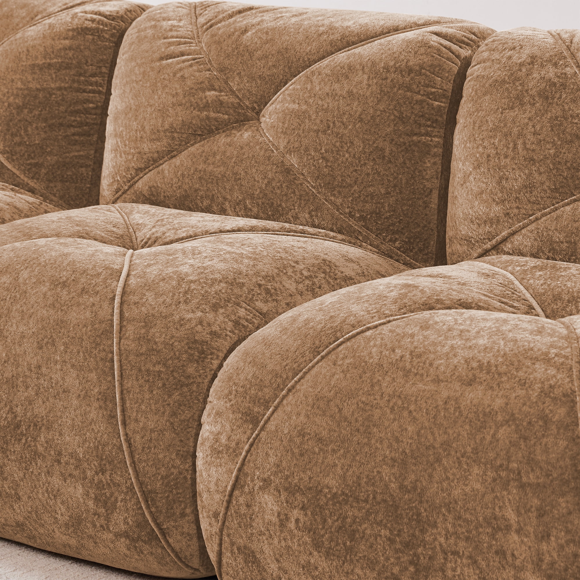 Aukfa Velvet Tufted Modular Sectional Sofa, 80" Boneless Loveseat for Living Room, Brown