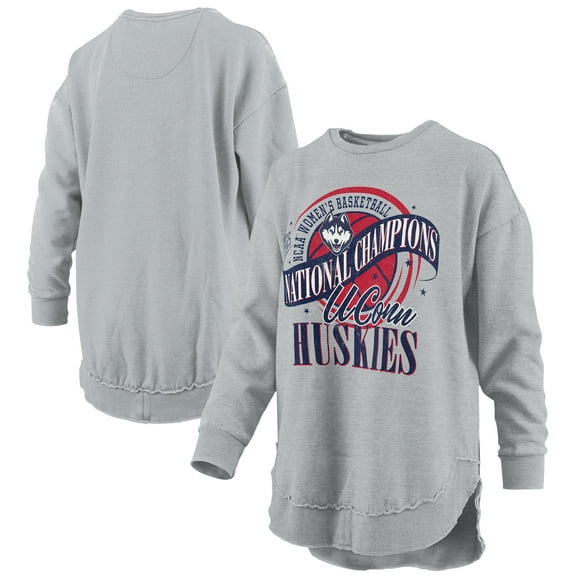 Women's-Pressbox Gray UConn Huskies 2025 WBB National Champions Melange Poncho Pullover Sweatshirt