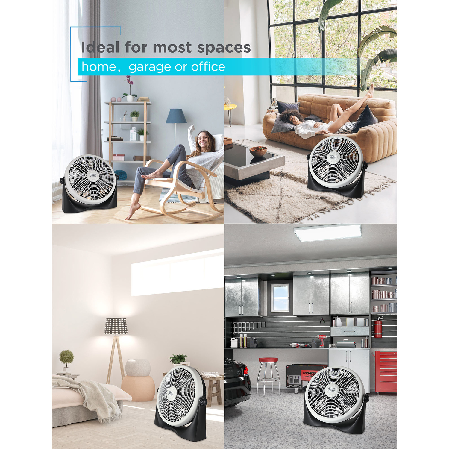 BLACK+DECKER BFF16B 16-In. 3-Speed Portable Floor Fan with Adjustable Tilt, Black