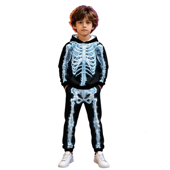 QTSHPN Boys Halloween Outfits Skeleton Hoodie Cozy Trick or Adventures Party Wear Sweatshirt Kids