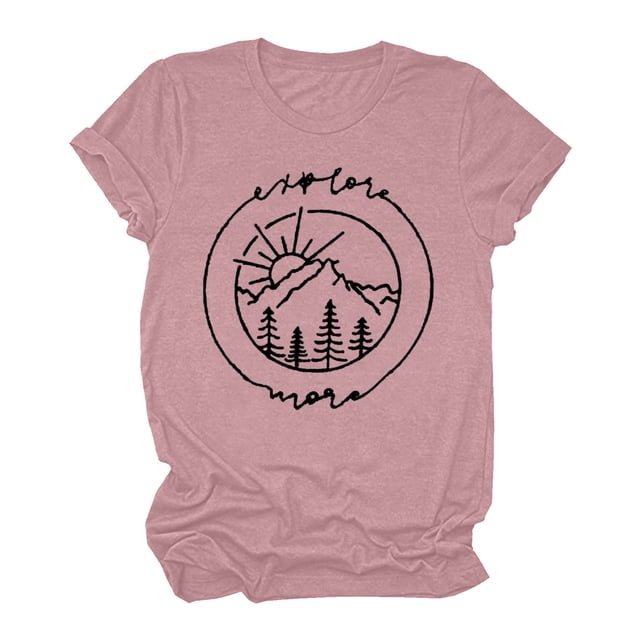 Gibobby Camiseta de manga corta para mujer Mujeres Casual Impresión Manga Corta Tops Blusa Cuello Redondo Casual Tee Túnica Camisas(Rosa,G)