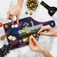 thumbnail image 4 of 21st Birthday Cutting Board, Happy Birthday Words with Stars on Abstract Tones of Pink Inspired Image, Tempered Glass Cutting and Serving Board, Wine Bottle Shape, Eggplant Purple, by Ambesonne, 4 of 5