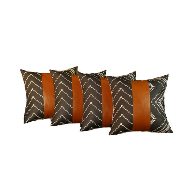 Set of 4 Black and White Geo with Faux Leather Lumbar Pillow Covers Set of 4 Black and White Geo with Faux Leather Lumbar Pillow Covers