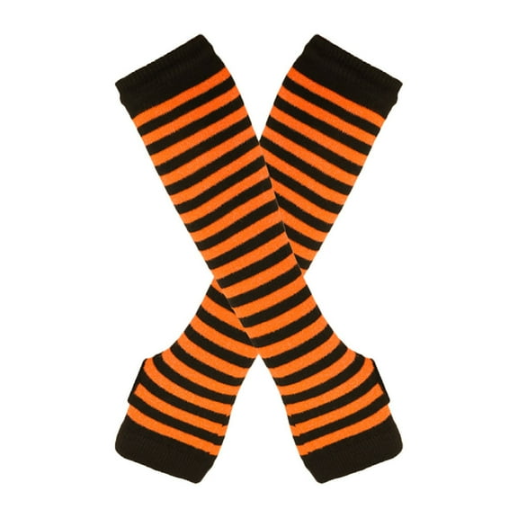 Kilaqueen Womens Thermal Arm Warmers Striped Printed Punk Gothic Long Fingerless Gloves Winter Stretchy Comfy Knit Thumb Hole Gloves