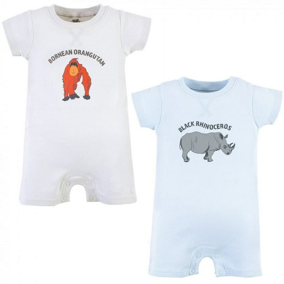 Touched by Nature Unisex Baby Organic Cotton Rompers, Endangered Rhino, 0-3 Months