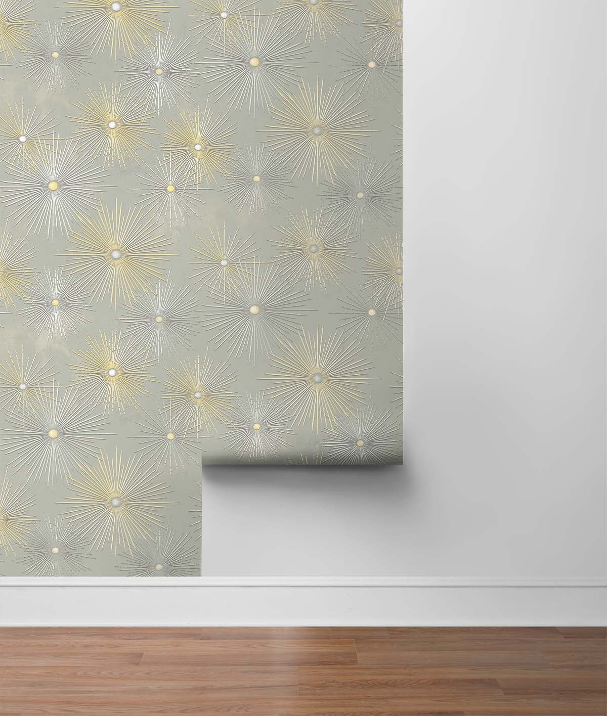 NextWall  Starburst Geo Peel and Stick Wallpaper Silversmoke & Gold