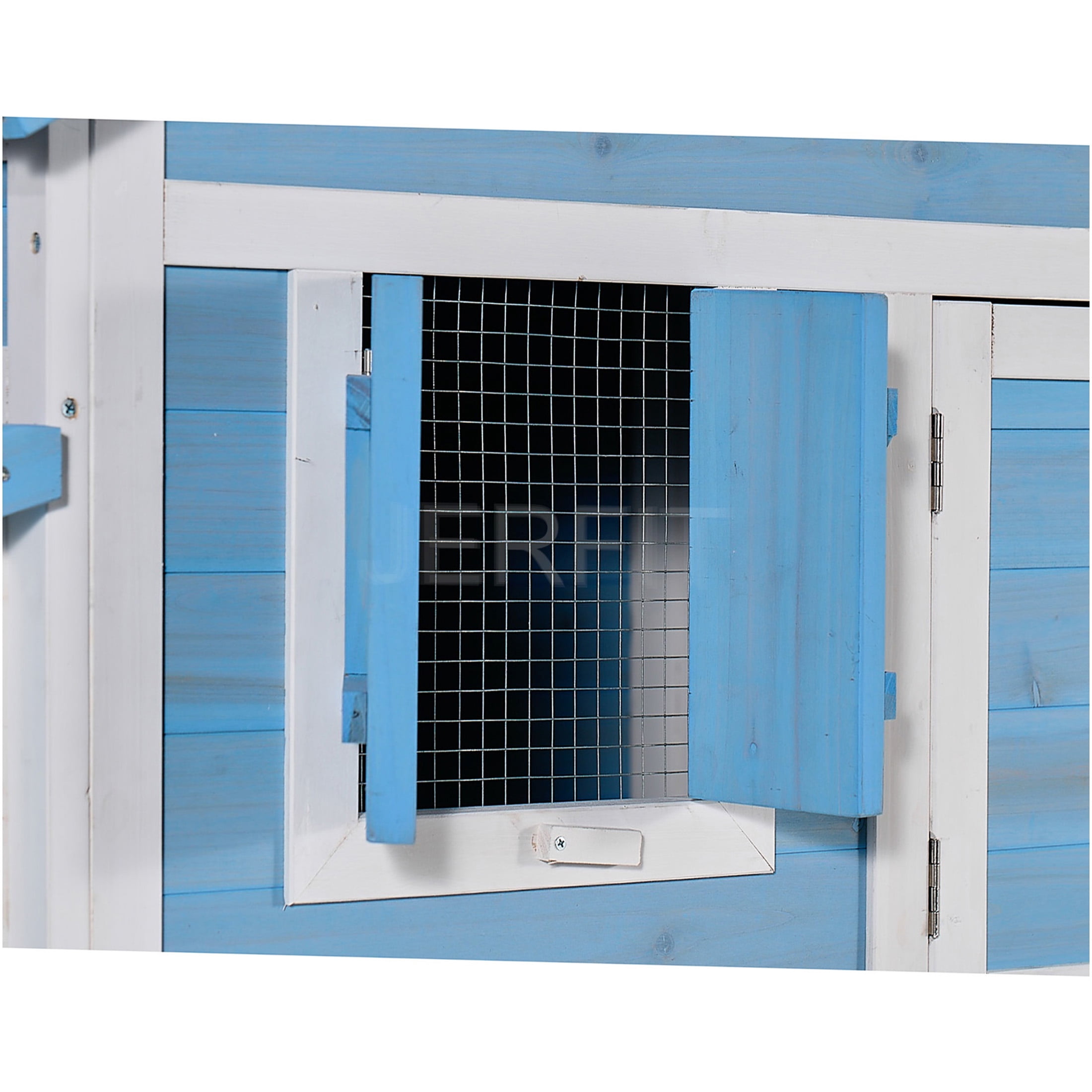 JERFIT 76 Inch Large Outdoor Rabbit Hutch with Waterproof Roof, Removable Tray, Ramp & Play Run Area, Light Blue Wooden Bunny Cage House