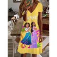 thumbnail image 3 of Vestido de mujer Elsa de la princesa Frozen de Disney, vestido estampado con cuello en V y manga corta, estilo casual de calle sencillo, ropa de mujer, 3 of 5