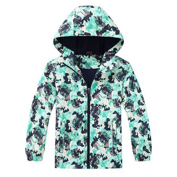TIREOW Girls and Boys Hooded Jacket Abstract Print Rainproof Windproof Windbreaker Coat Unisex Zip Up Windbreaker Jacket