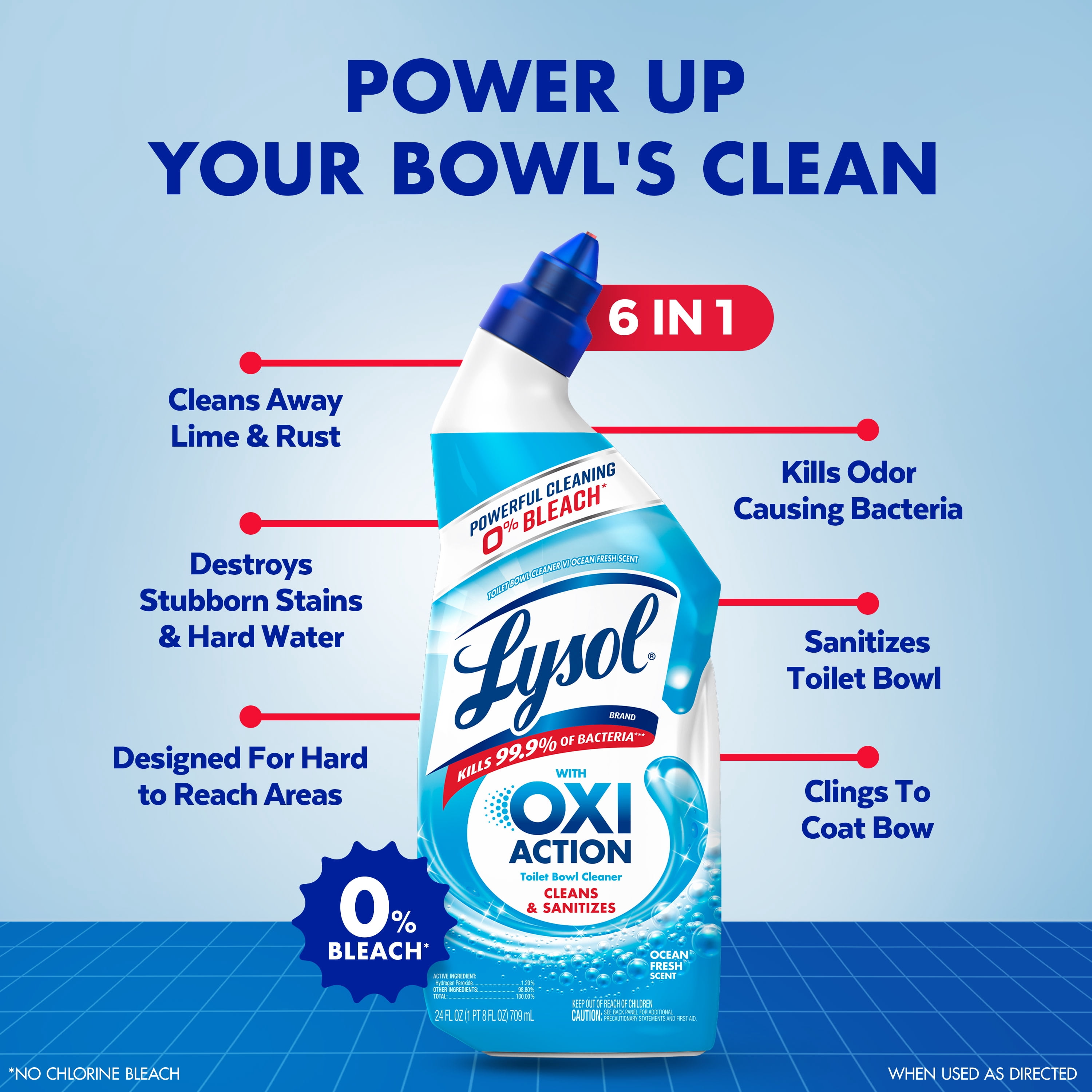 Lysol Toilet Bowl Cleaner Clinging Gel, OXI Action, Sanitizing Bathroom Cleaner and Toilet Bowl Stain Remover, Bleach Free, 24 fl oz (2 Pack)