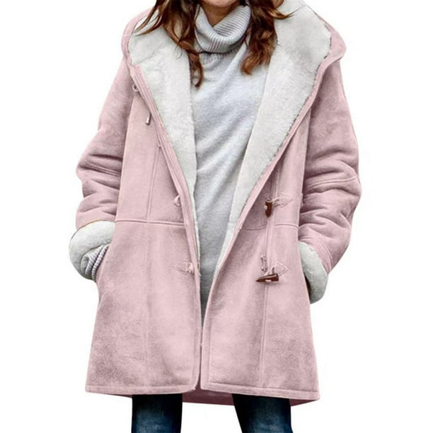 UKAP Plus Size Jackets for Women Winter Fuzzy Fleece Parka Horn Buckle ...