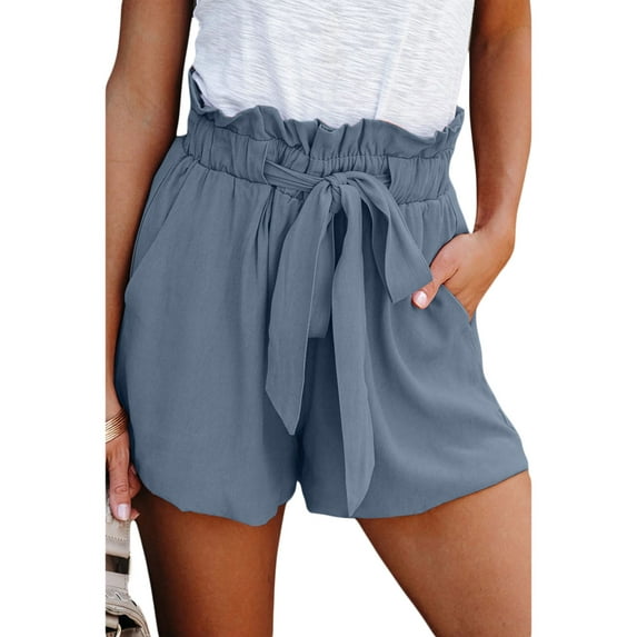 Qmyliery Women’s Summer Casual Loose Short Pants Fashion Tie-up Elastic High Waist Shorts