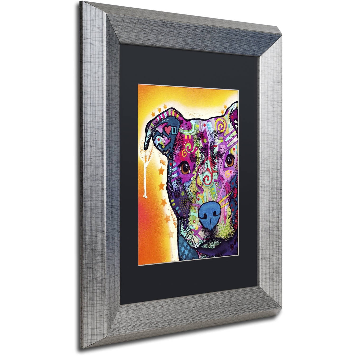 Trademark Fine Art "Heart U Pit Bull" Canvas Art by Dean Russo, Black Matte, Silver Frame