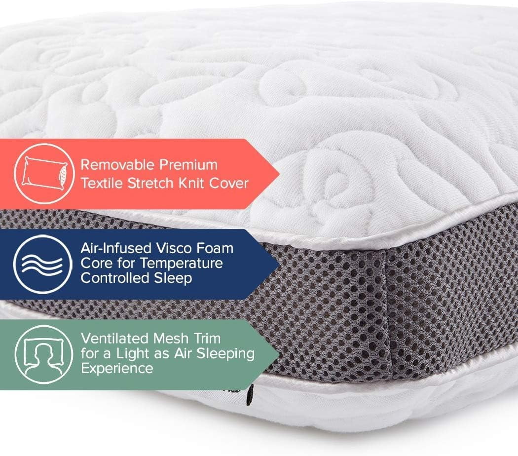 Perfect Cloud Double Airflow Memory Foam Pillow 5.5” Breathable Cooling Standard Pillow
