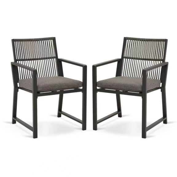 Patio Dining Chairs Metal Outdoor Chairs with Removable Cushion, 105° Ergonomic Backrest, Handcrafted Woven Design, Weather Resistant Indoor Outdoor Chair for Porch Kitchen - Set of 2, Black