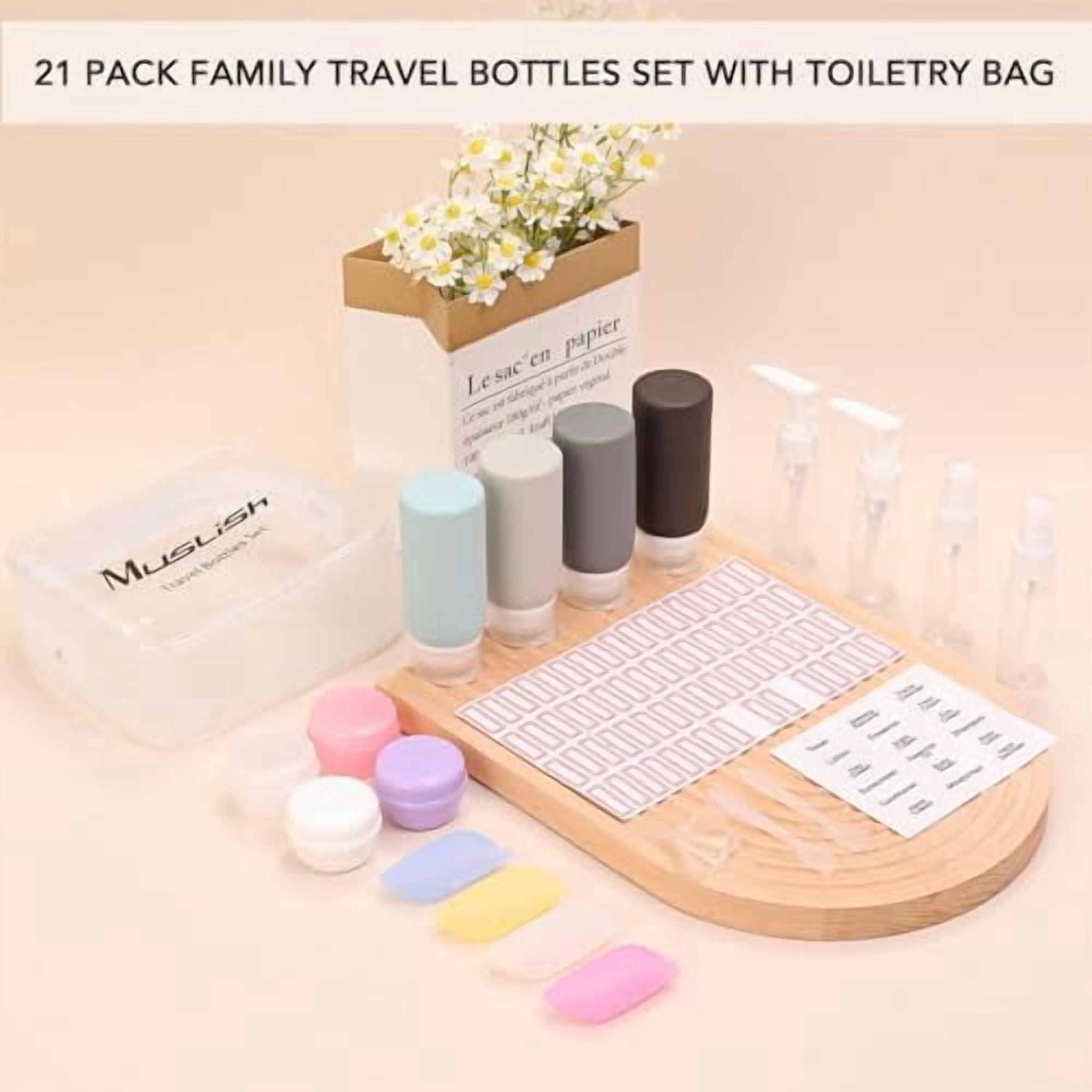 21 Pack Travel Bottles for Toiletries, Leak-Proof TSA Compliant Silicone Travel Size Containers for Shampoo and Conditioner, BPA Free with Toiletry Bag (Gray)