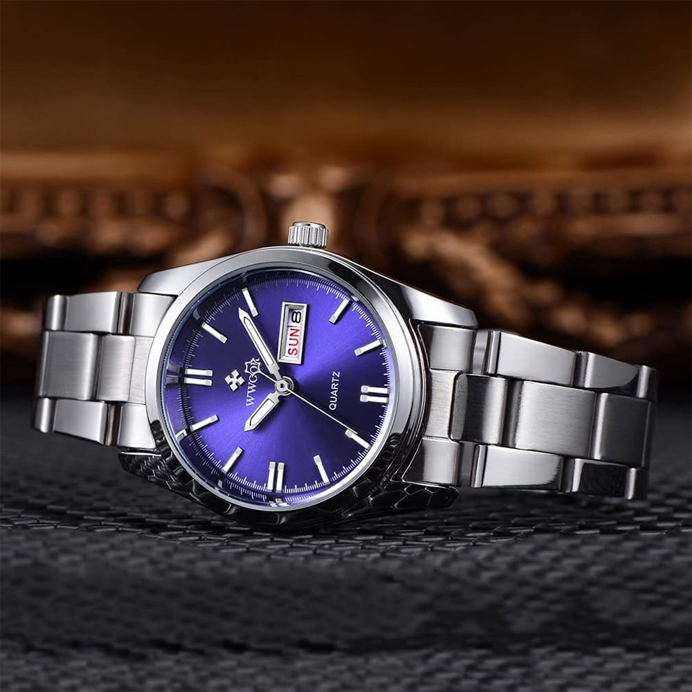 Women\'s Blue White Leather Strap Analog Quartz Luminous Dial Waterproof Watch Amazon.com: OLEVS Women main image 3