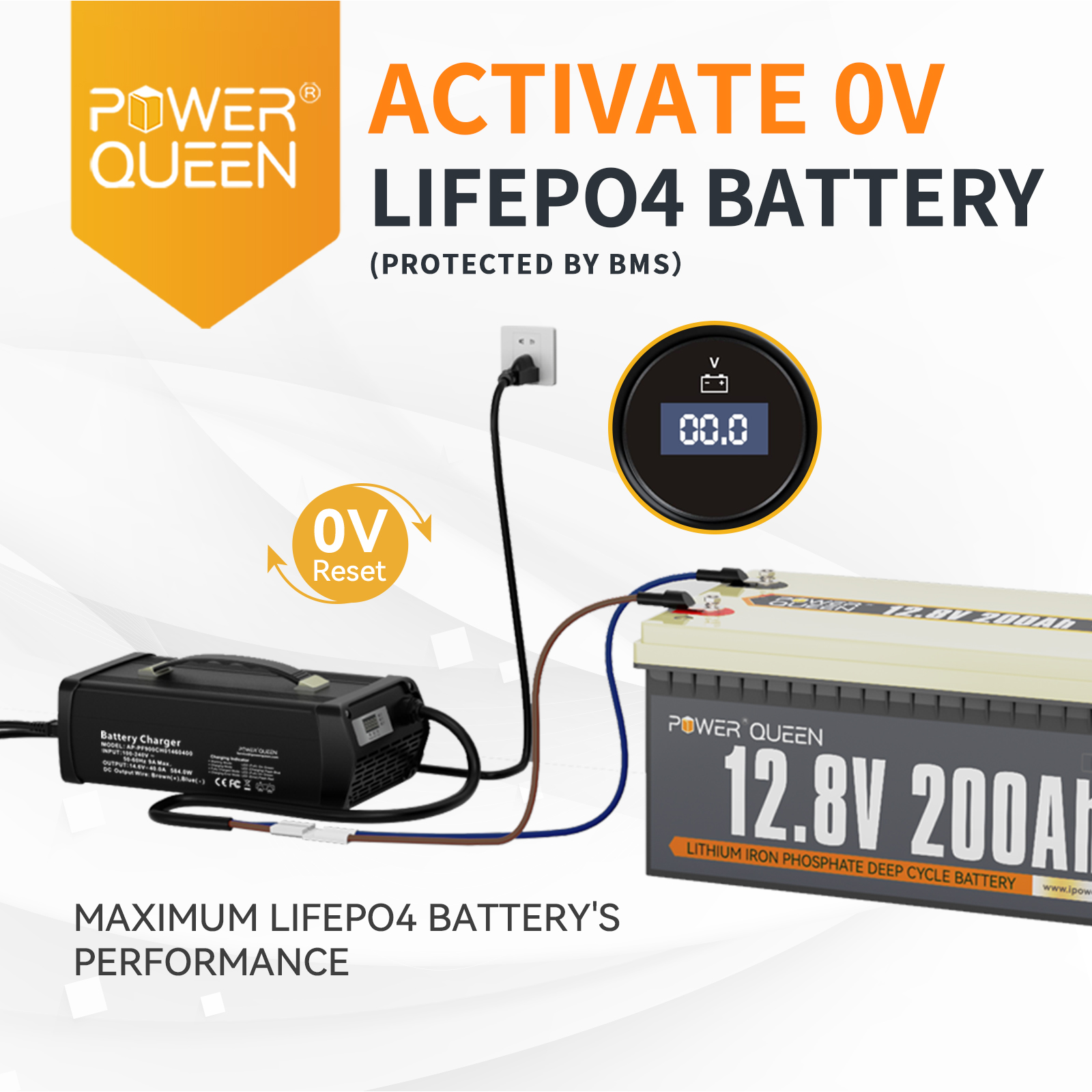 Power Queen 14.6V 40A Lithium Battery Charger Fast Charging for 12V 200Ah 300Ah LiFePO4 Batteries