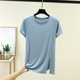 thumbnail image 2 of Qgtaibl Plus Size Athletic Shirts for Women Casual Modal Short Sleeve Side Split Tops Summer Breathable Stretch Running Gym T-Shirts Light Blue XXXL, 2 of 7