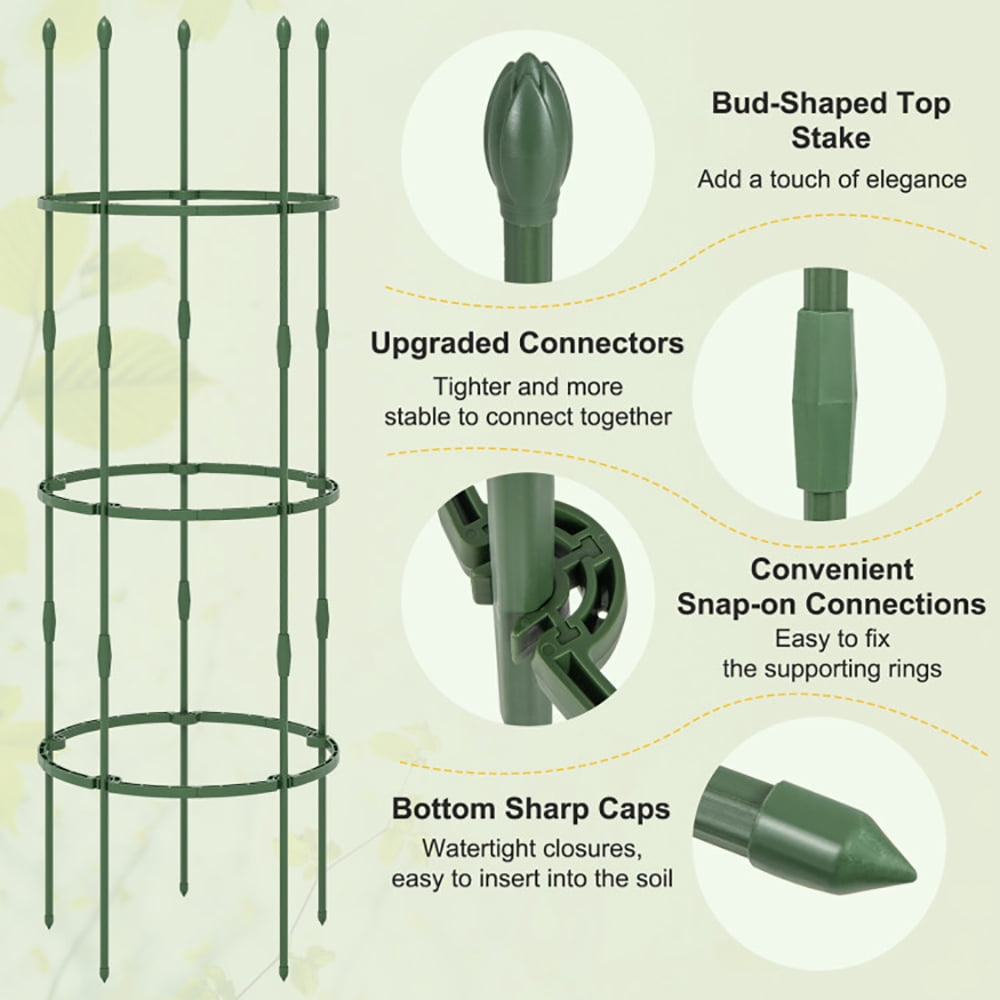 Spaco 3-Pack Garden Trellis 40"/60" Tall Plant Support Stands with Clips and Ties-M, Garden Stakes Tomato Trellis for Pots