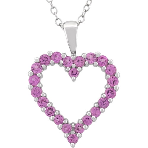 Created Pink Sapphire Sterling Silver Heart Pendant, 18" by Helen Andrews Inc.
