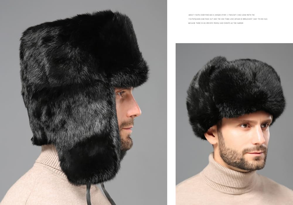 Earflap Trapper Hat for Winter Aviator Windproof Hat Ski Trooper Hat Cap Faux Rabbit Fur Cap for Men Women