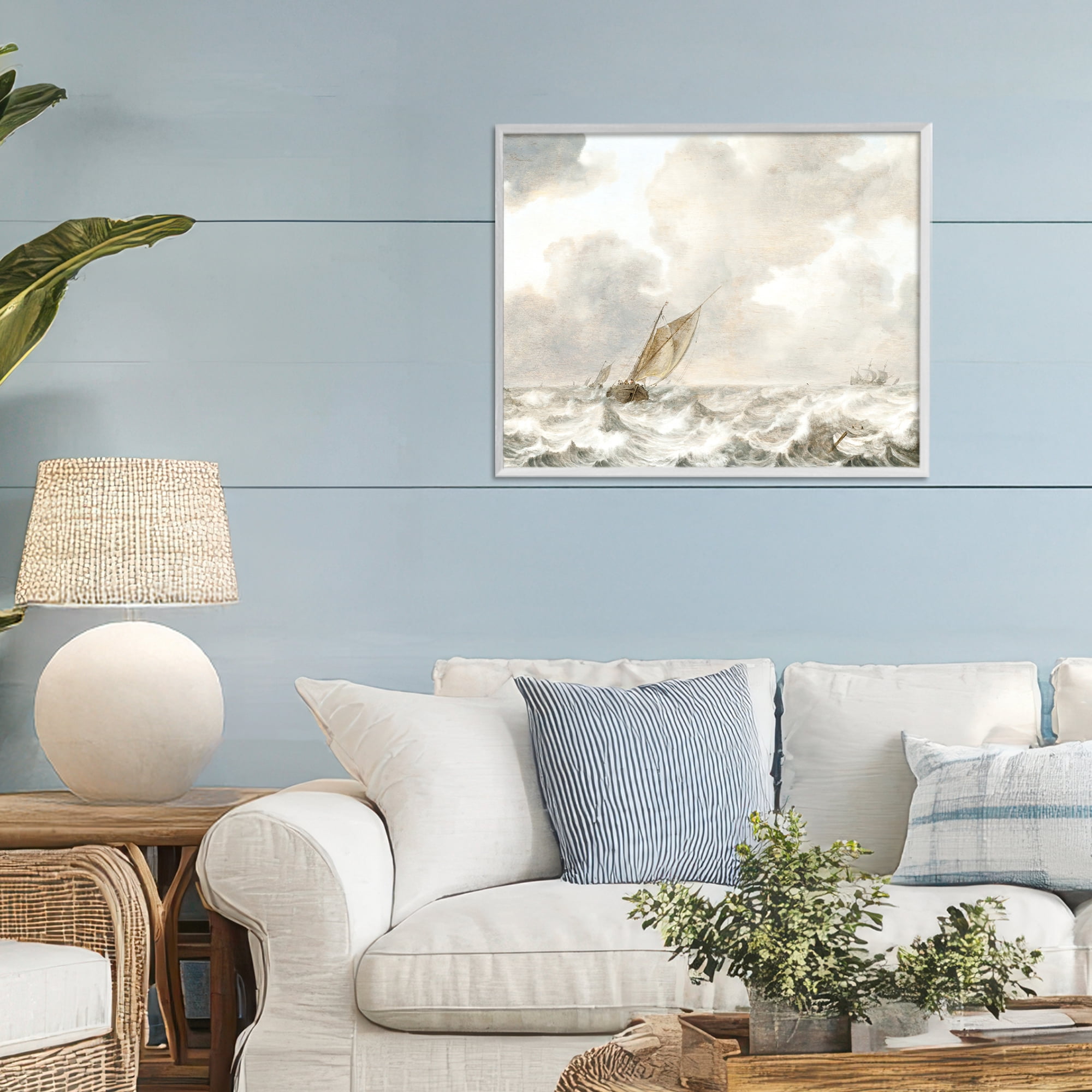 Stupell Industries Vintage Stormy Seas White Framed Giclee Art, design by Leah Straatsma