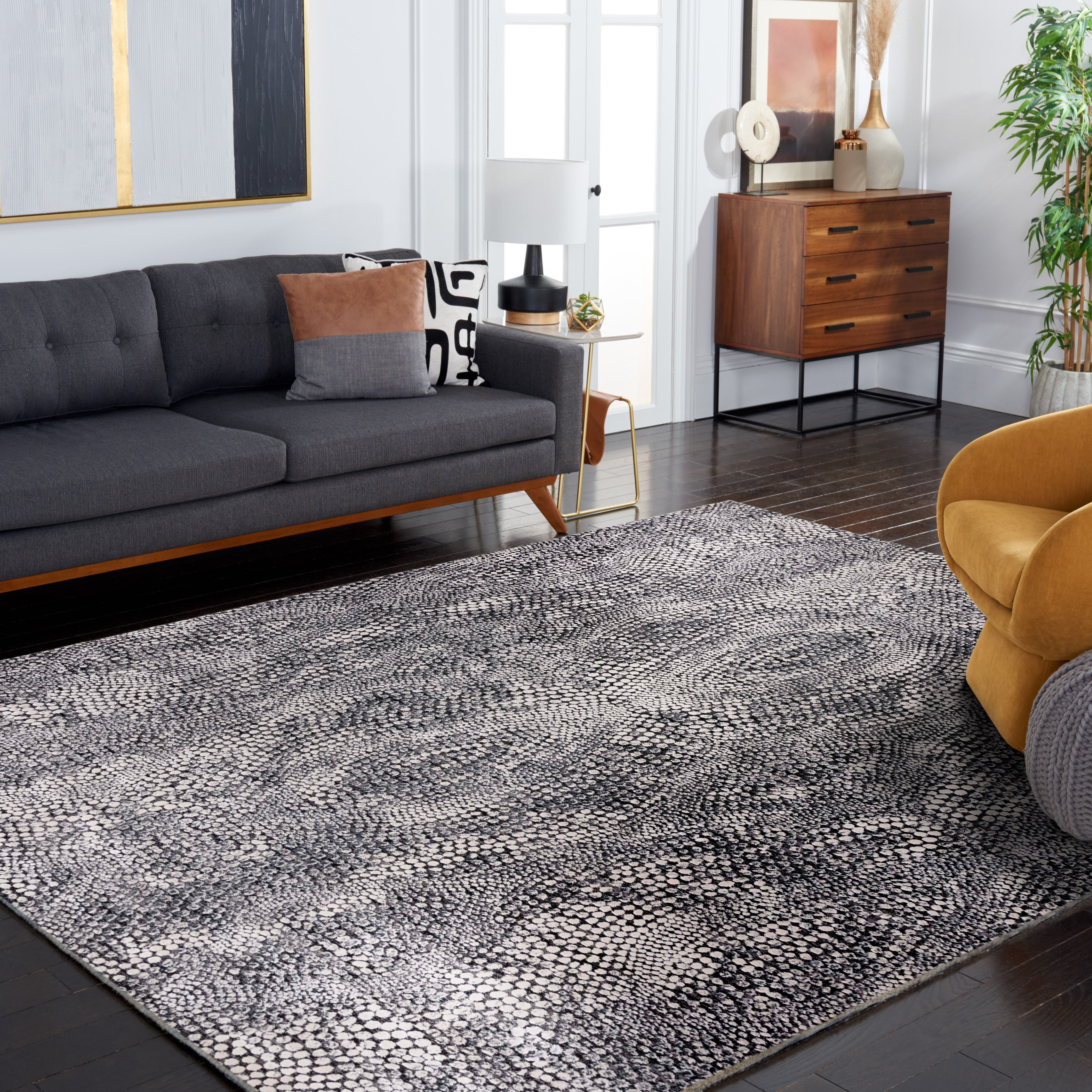 SAFAVIEH Lurex Gorden Abstract Area Rug, Black/Light Grey, 8' x 8' Square