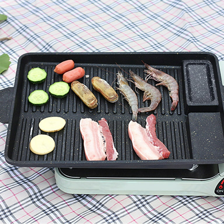 BBQ Grill Pan with Non Stick Coating Rectangular Griddle Barbecue Grilling  Plate for Indoor Outdoor Frying