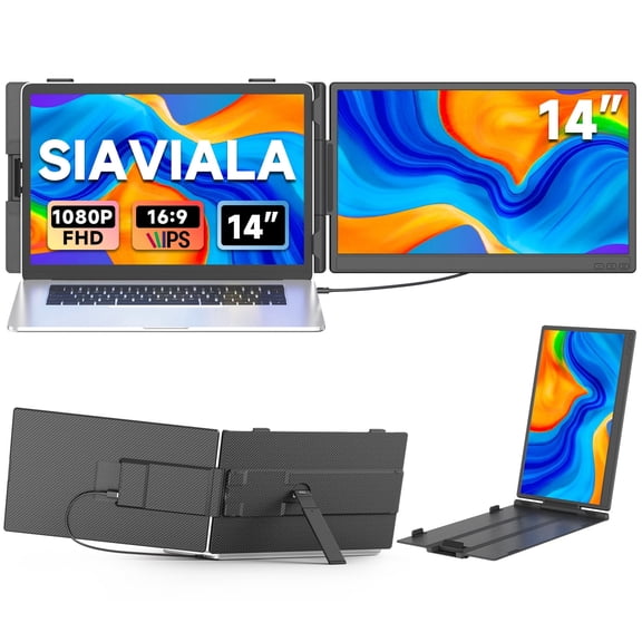 SIAVIALA 14" Laptop Screen Extender, Ultra-Thin FHD 1080P IPS Dual Portable Laptop Monitor Extender for 13-17" Laptops, Plug & Play with HDMI/USB-A/Type-C, Compatible with Windows, Mac, Android