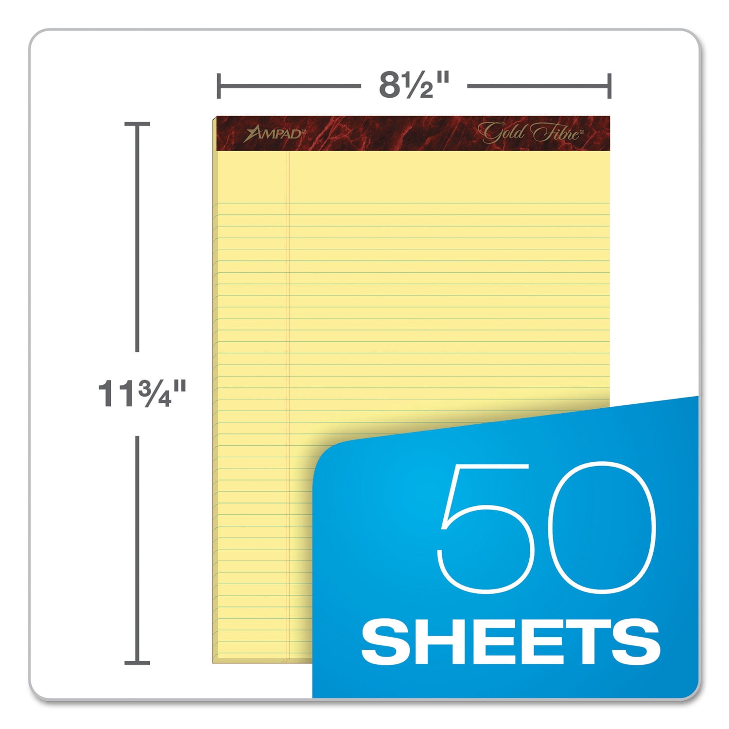 Gold Fibre Quality Writing Pads, Narrow Rule, 50 Canary-Yellow 8.5 X 11.75 Sheets, Dozen | Bundle of 2 Dozen